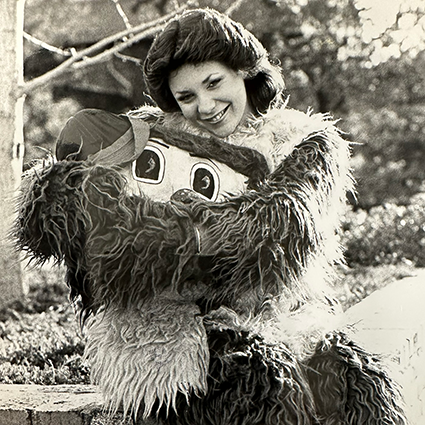 1978/1979 photo of SRJC alumna Dana Denardo wearing the Rosco costume. 