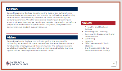 SRJC Mission, Vision and Values